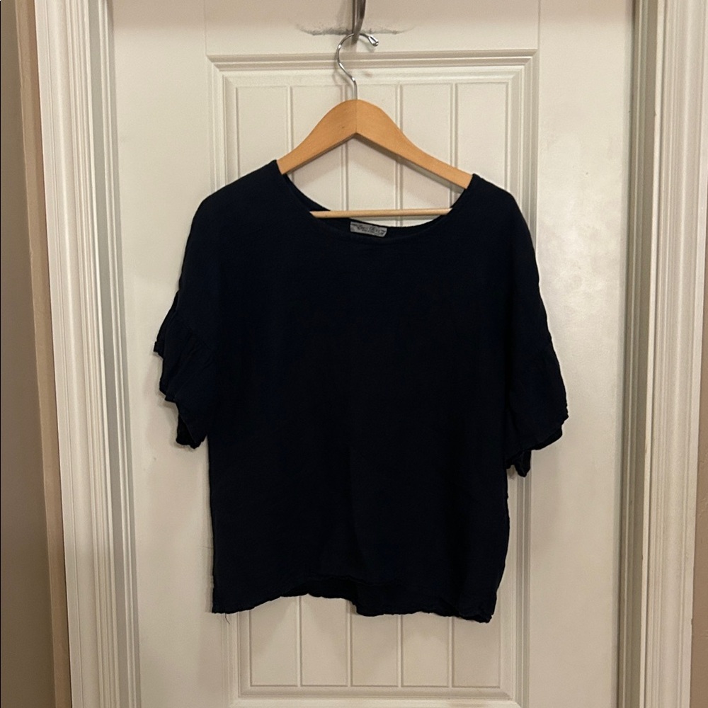 Elena Baldi M Women's Navy Linen Blue Top